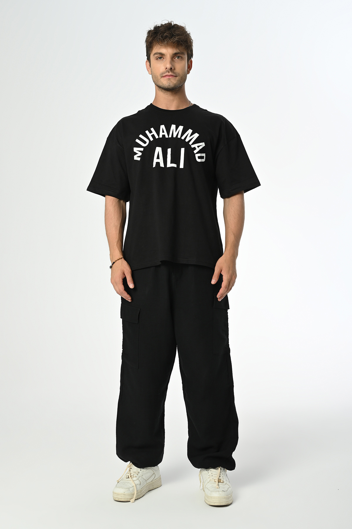 M.Ali Tasarım Siyah Pamuk Bisiklet Yaka Dembu T-shirt '23